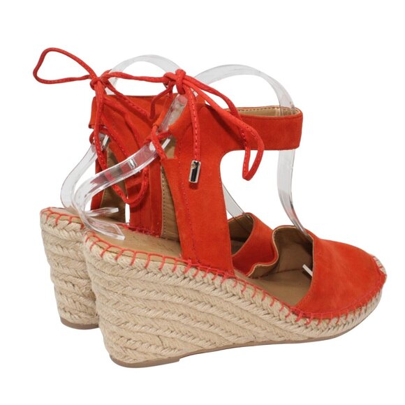 Franco Sarto L Markiska Esparilles 9M Orange Suede Beige Jute Wedge Sandal Heels - Picture 7 of 12